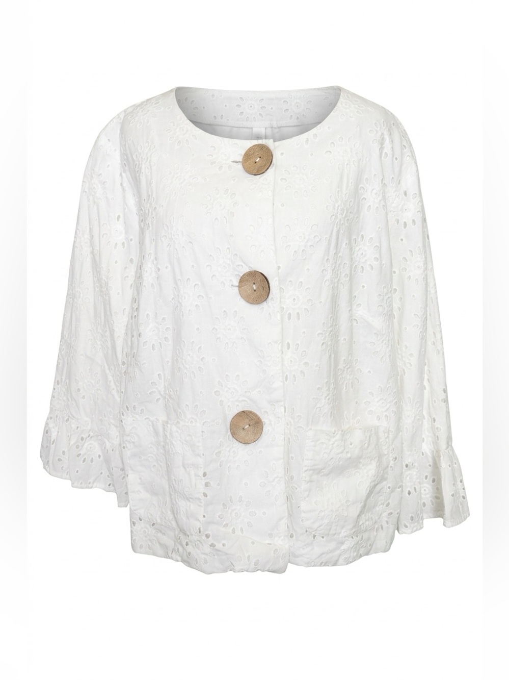 Ruby Rd. White Eyelet Button-Front Tunic with Wood Buttons